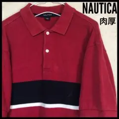 NAUTICA 大きめサイズ 肉厚生地 胸ライン ロゴ刺繍 ポロシャツ 古着