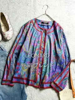 LEONARD#極美品#日本製#38#毛60%絹40%#伸縮#花柄#カーディガン - メルカリ