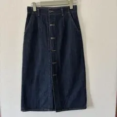 GUダークデニム ボタンフロント ロングスカート