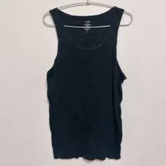 タンクトップ ブラック ノースリーブ トップス リブ編み 無地 シンプル 黒