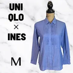美品✨【ユニクロ×イネス】コットンピンタックシャツ　薄手　上品　デニム色　M