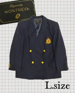J9【MONTRICO】ネイビーワッペン金ボタン ダブルブレストジャケットL寸のサムネイル