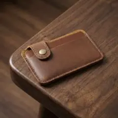 本革 名刺入れ カードケース ミニ財布 クレイジーホースレザー 茶 コンパクト