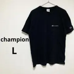 チャンピオン メンズ 半袖 Tシャツ ロゴT 黒 ブラック 綿100% L