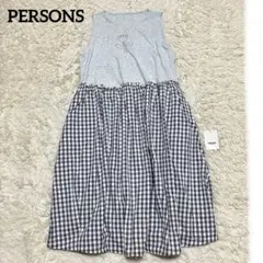 PERSONS カットソーミックスギンガムチェックジャンスカQVCネイビーLのサムネイル