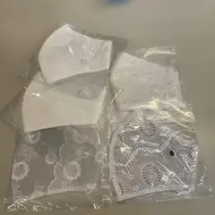 ホワイト刺繍マスク5枚セット　ハンドメイド