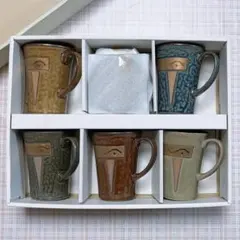 【未使用】レトロ　陶器製　フタ付き　マグカップ　5個セット