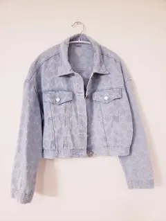 パターン入り薄青デニムジャケット ドルマンジャケット