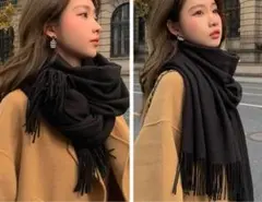 ストール シンプル無地 マフラー ブラック 男女兼用 黒 防寒 マフラー