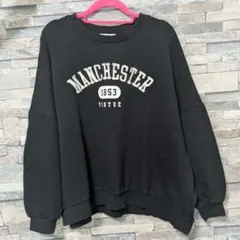 トレーナー　スウェット　裏起毛　ロゴ　オーバーサイズ　ブラック　М