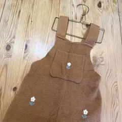 お値下げ❤︎ZARAレトロ花柄刺繍 ニットオーバーオール ブラウン