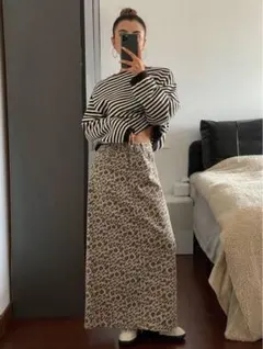 ヒョウ柄ロングスカート コットン100%