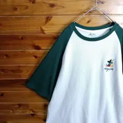 DISNEY　ディズニー　半袖Tシャツ　ラグラン袖　刺繍　ミッキーマウス　M