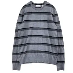 カルバンクライン　メンズニット　セーター　灰色　ボーダー　春秋冬【1862】