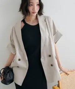 Discoat テックリネン半袖シャツジャケット ライトグレー