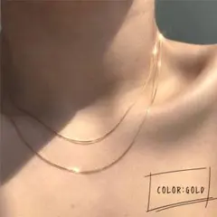 スネークチェーン ２連ネックレス シンプル ゴールド ネックレス1105