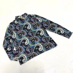 美品 Tea Tam ペイズリー柄 ハイネック のびのび 長袖カットソーLL