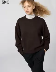 【新品】UNIQLO スムースコットンクルーネックセーター　ダークブラウン