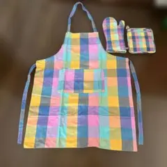 新品DIIカラフルチェックエプロン3点セット