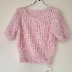 rienda ピンク シャギーニット 半袖