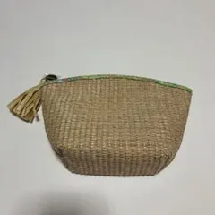 ストロー素材 ポーチ タッセル付き