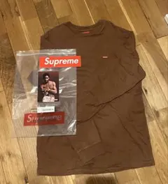 Supreme スモールボックスロゴ　ブラウン ロンT ステッカー　袋付き