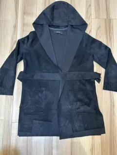 ZARA BASIC フード付きロングコート M ブラック