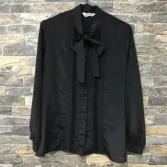 【新品】リボン付きブラック長袖ブラウス