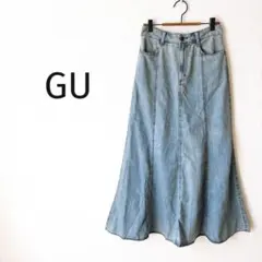 Z【GU】マーメイドロングデニムスカート L 水色 フレア 綿混み 春夏～秋