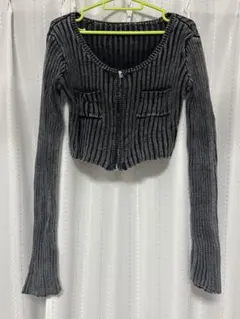 GRL スリットフレアスリーブジップブリーチニットカーディガン