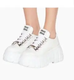 極美品】miumiu デニム キャンバス スニーカー ベージュ 厚底 - メルカリ