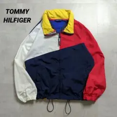 90s TOMMY HILFIGERトリコロールナイロンジャケットフード内蔵 L