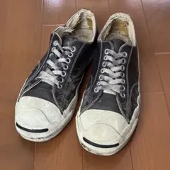 襤褸90sビンテージUSA製コンバース黒ジャックパーセル27レザースニーカー古着