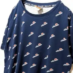 エレッセ Ellesse ロゴ 総柄 Tシャツ ネイビー 紺色 L 古着のサムネイル