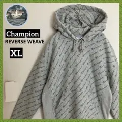 リバースウィーブ 裏起毛 総柄 チャンピオン 刺繍目玉 スウェット フーディー