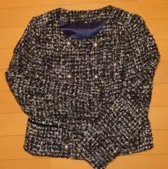 INDIVI ノーカラージャケット ツイード ダブルボタンジャケット38