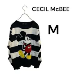 セシルマクビー ミッキー ボーダーニット M ディズニー ブラック ホワイト