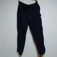 COMOLI ネイビー 100%リネン起毛ドローストリングパンツ サイズ2