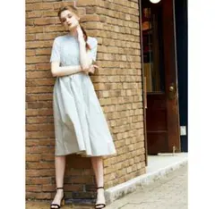 MERCURYDUO 花柄レースワンピ ドレス 膝丈 スモーキーブルー お呼ばれ