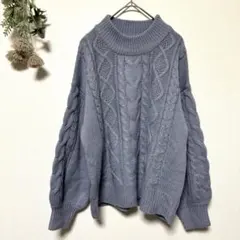 INGNI イング｜ケーブルニット｜春ニット｜バルーン袖｜水色｜ゆったり｜M｜