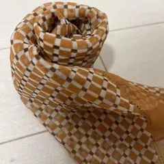 オレンジ チェック柄 シフォン スカーフ