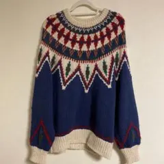 ノルディック柄　ニット セーター 肉厚 古着