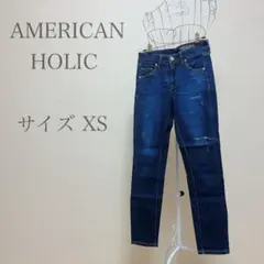 【美品】AMERICAN HOLIC ダメージデニムパンツ ブルー XS