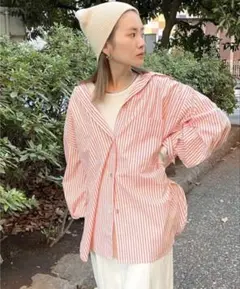 【再値下】Ungrid オレンジと白のストライプシャツ