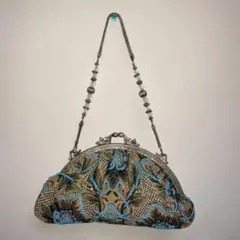 RARa パーティーバッグ がま口 ビーズ刺繍 インド製 結婚式　ヴィンテージ風