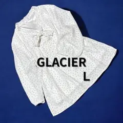 美品　ＧＬＡＣＩＥＲ　カットソー　ブラウス　Ｌ　ドット　りぼん　ビジネス
