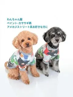 【オープンセール1点もの】アメカジ・ストリート系 ペイント柄 犬服Tシャツ Cのサムネイル