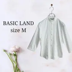 ベーシックランド【M】ノーカラーピンダックレディースシャツ