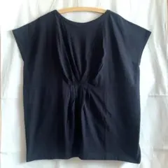 ハートマーケット　フレンチ　ギャザー ビッグ　Tシャツ　黒　ゆったり　大きめ　F