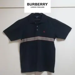 英国製　BURBERRY　ボーダー柄　ポロシャツ　黒